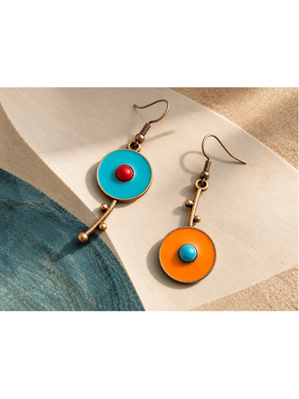 Museum Turquoise Geometric Mismatch Earrings Rose Gold Asymmetric Modern Boho